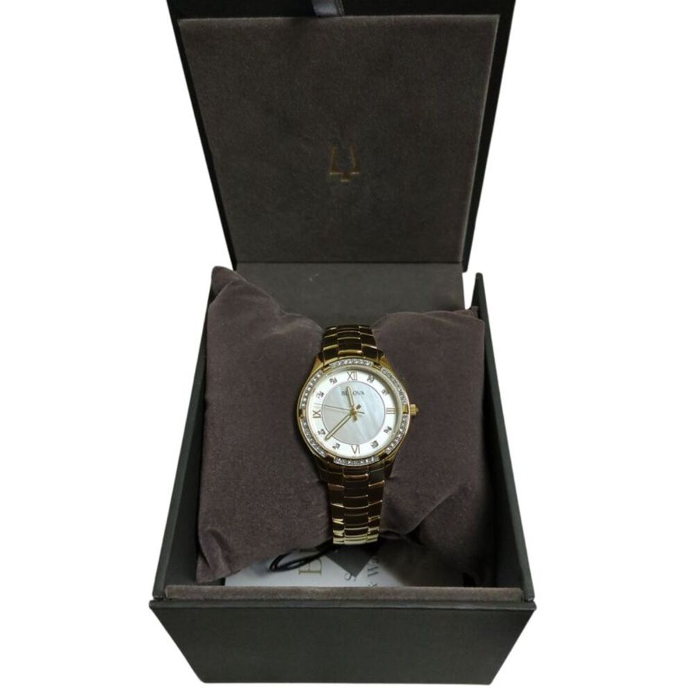 Bulova Woman's Gold Tone Stainless Steel Mother-of-Pearl Dial Watch, 98L256